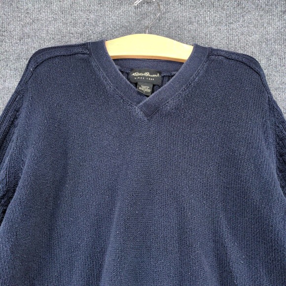 Eddie Bauer Men's Pullover Sweater Blue Large V-Neck 100% Cotton Vintage Made UK - Picture 3 of 11